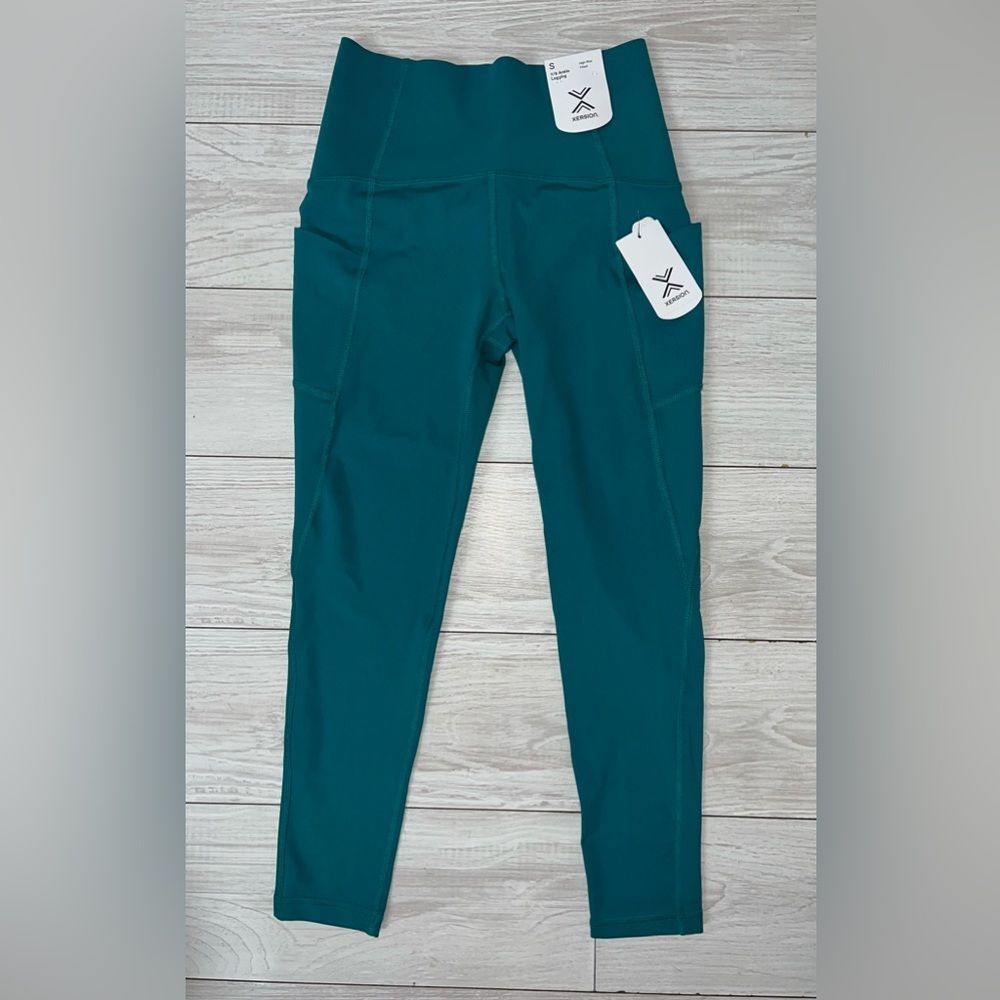 Xersion Anti Odor 7/8 Ankle Leggings High Rise Womens Size small Aqua Green